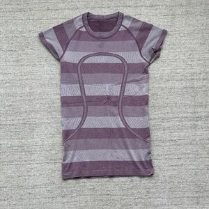 lululemon athletica Purple and Lavender Striped Short Sleeve Tee